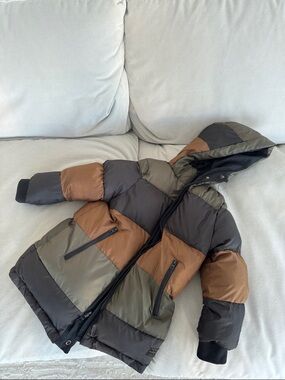 Kids Colorblock Puffer Jacket - Olive, Brown & Black